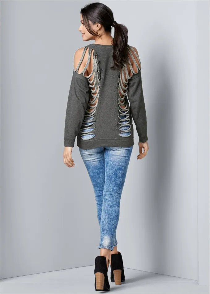 SLASH DETAIL SWEATSHIRT Dark Heather Grey Women VENUS Sweatshirts and Hoodies
