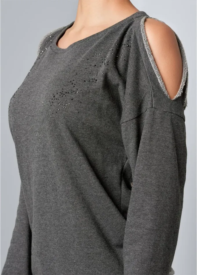 SLASH DETAIL SWEATSHIRT Dark Heather Grey Women VENUS Sweatshirts and Hoodies