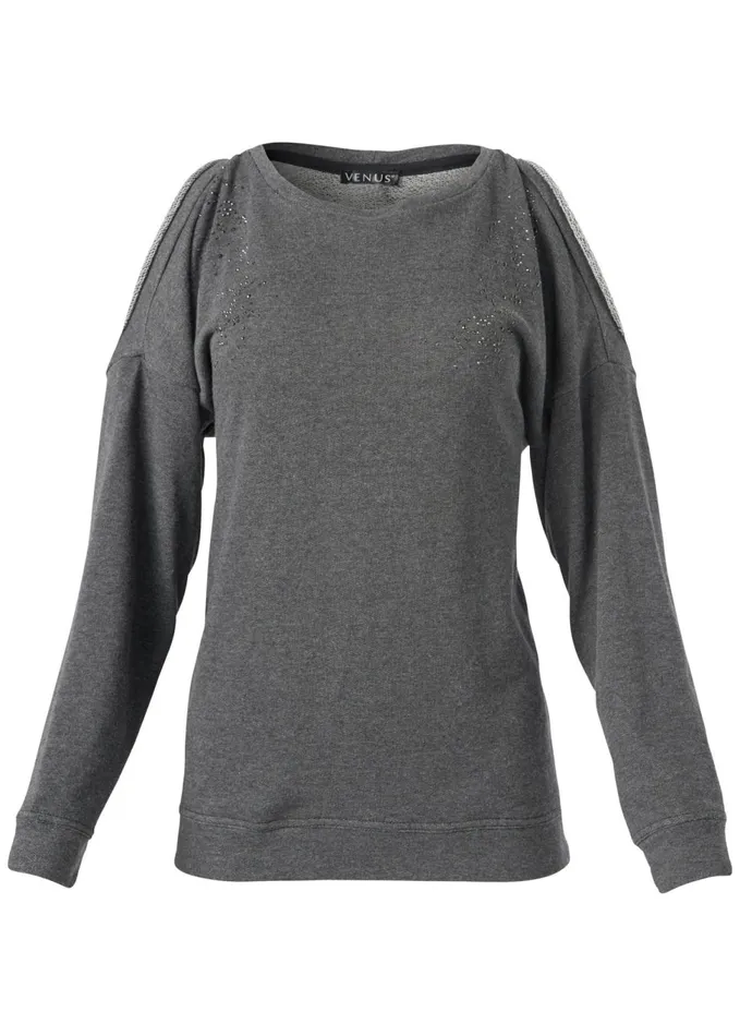 SLASH DETAIL SWEATSHIRT Dark Heather Grey Women VENUS Sweatshirts and Hoodies