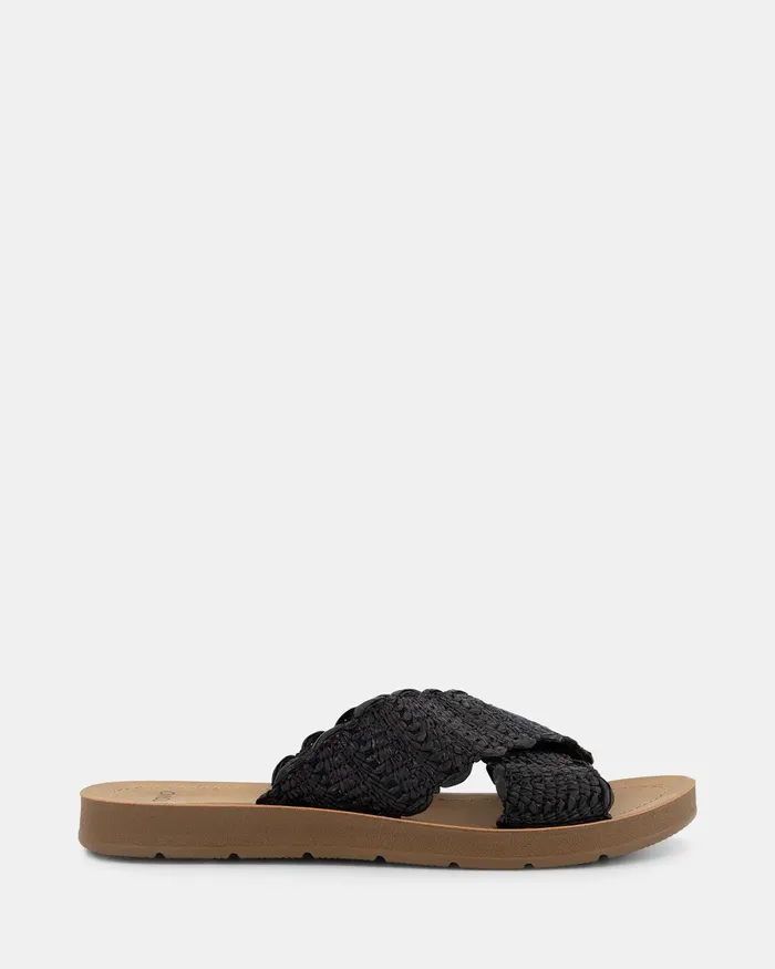 Slides NOVO Shoes Women THIAGO BLACK RAFFIA Sandals