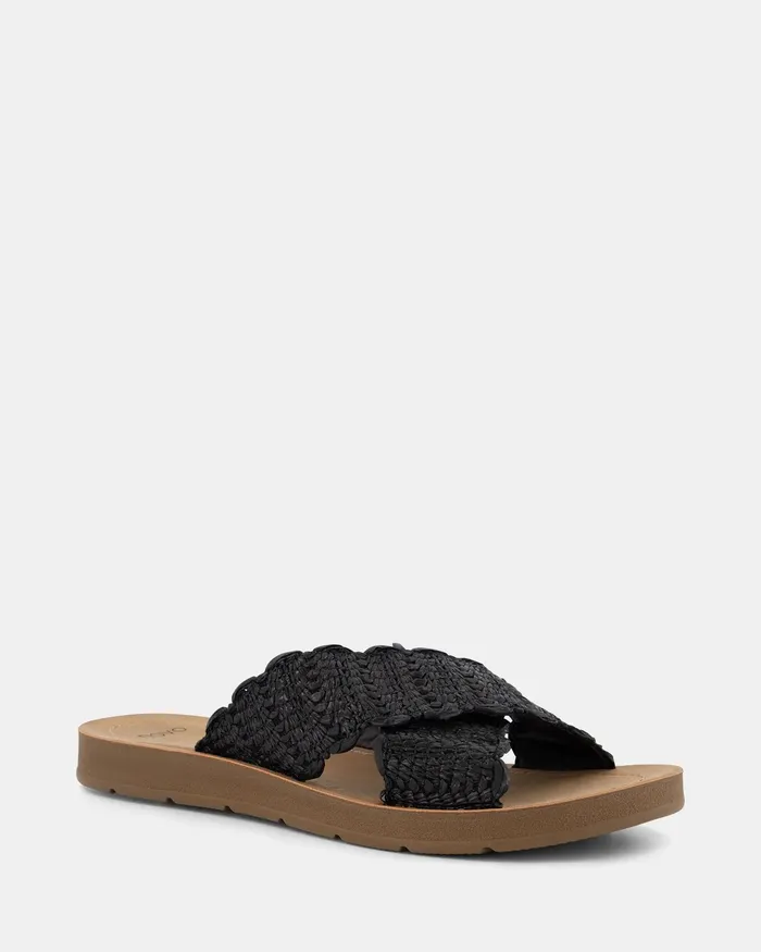 Slides NOVO Shoes Women THIAGO BLACK RAFFIA Sandals