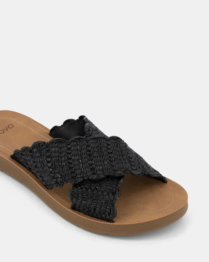 Slides NOVO Shoes Women THIAGO BLACK RAFFIA Sandals