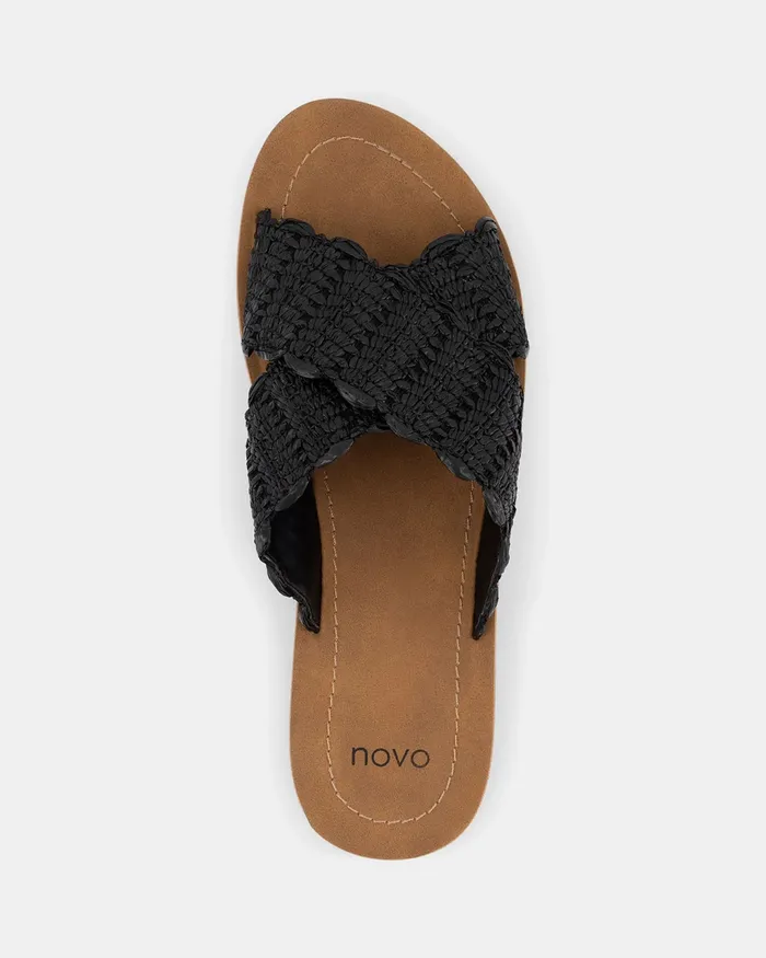 Slides NOVO Shoes Women THIAGO BLACK RAFFIA Sandals