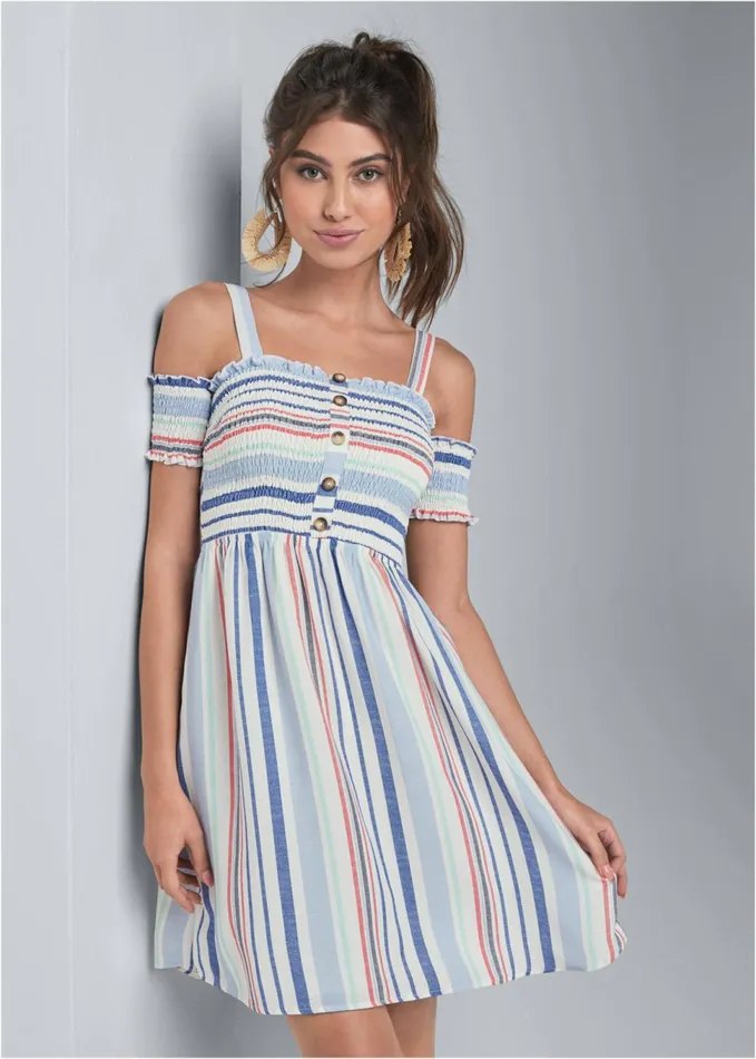 SMOCKED ALINE MINI DRESS White Multi Women VENUS Sundresses