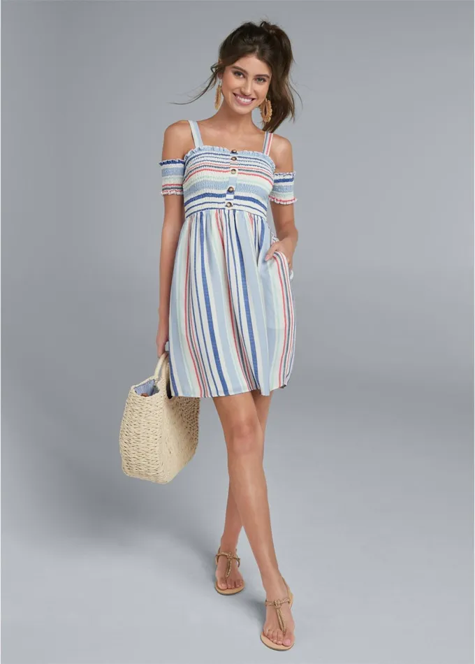 SMOCKED ALINE MINI DRESS White Multi Women VENUS Sundresses