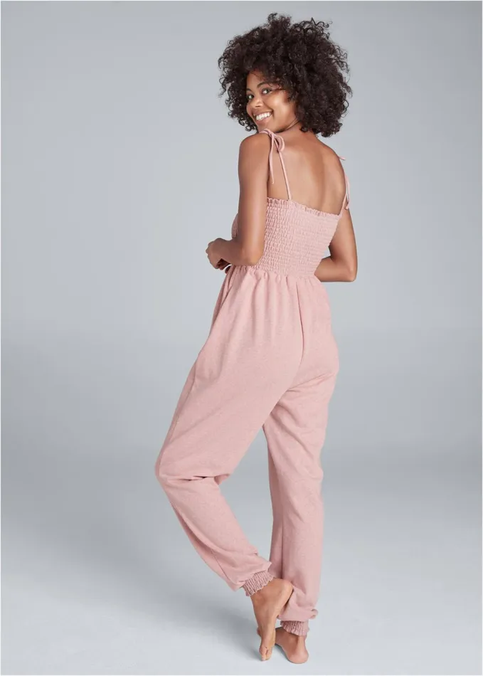 SMOCKED LOUNGE JUMPSUIT Heathered Pink Women VENUS Jumpsuits