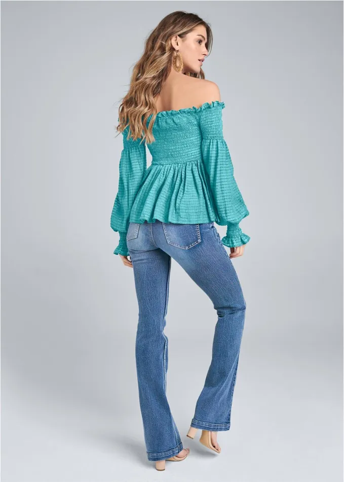 Smocked OffShoulder Top Turquoise Women VENUS Casual Tops
