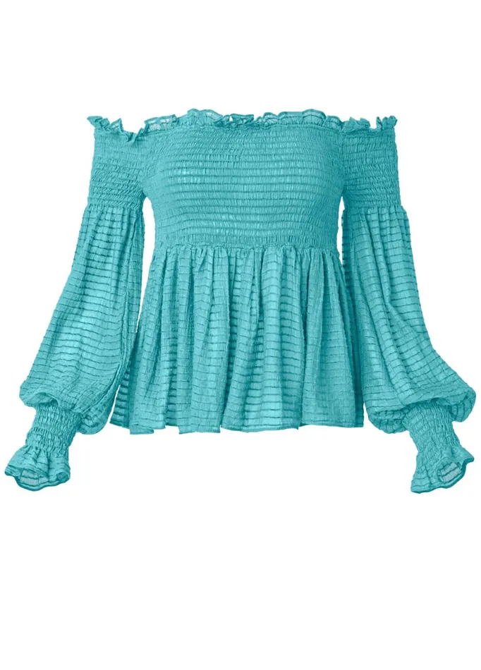 Smocked OffShoulder Top Turquoise Women VENUS Casual Tops