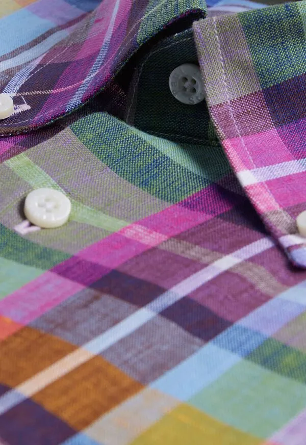Sport Shirts Mens Linen Multicolor Plaid Sport Shirt GreenPink Paulstuart Sport Shirts Mens Linen Multicolor Plaid Sport Shirt GreenPink Paulstuart