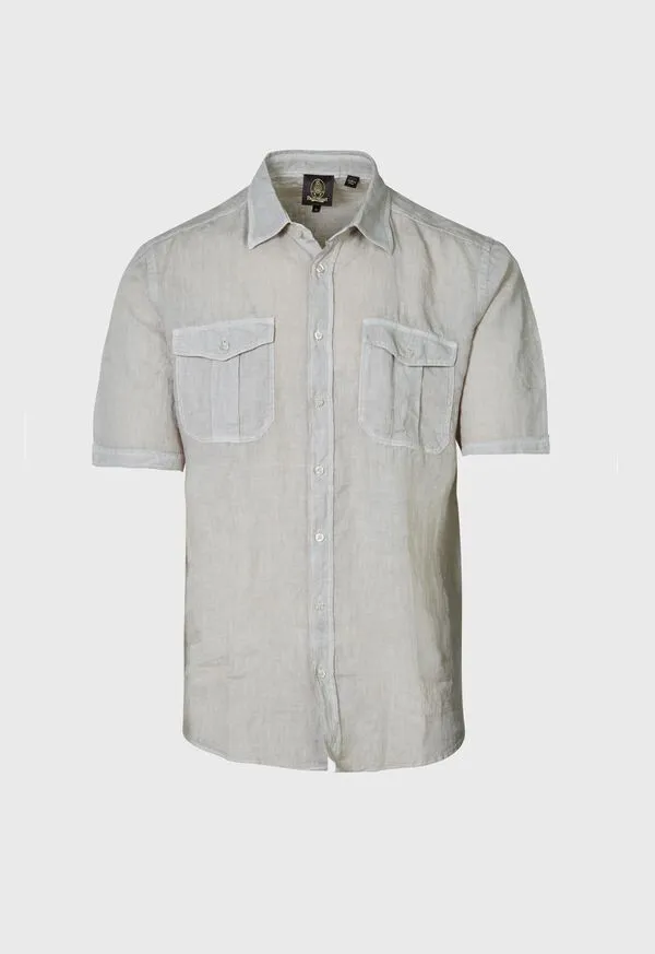 Sport Shirts Paulstuart Mens Washed Linen Military Style Shirt Stone