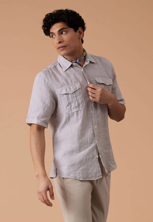Sport Shirts Paulstuart Mens Washed Linen Military Style Shirt Stone Sport Shirts Paulstuart Mens Washed Linen Military Style Shirt Stone