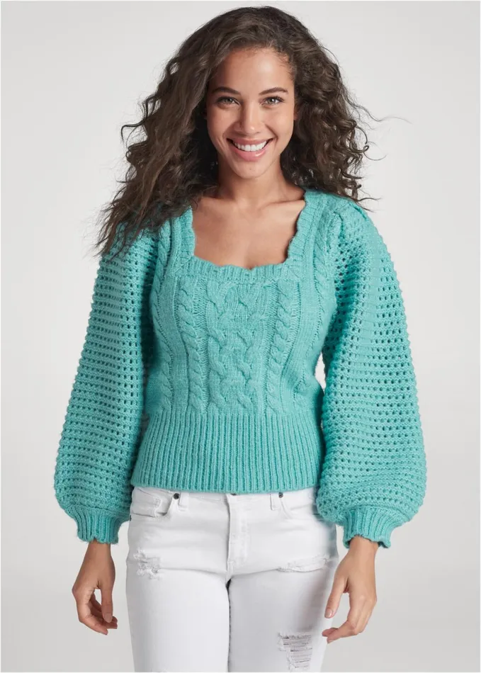 SQUARE NECK SWEATER Aqua Women VENUS Pullover