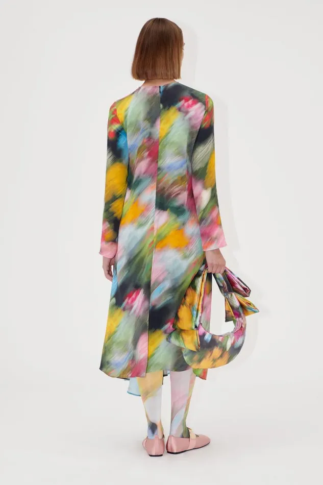 Stine Goya Dresses Draped Asymmetric Midi Dress 8211 Liquid Floral 8211 Women