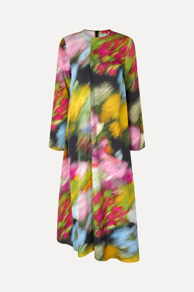 Stine Goya Dresses Draped Asymmetric Midi Dress 8211 Liquid Floral 8211 Women