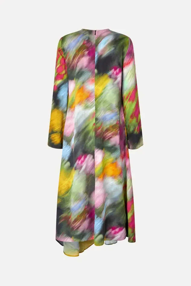 Stine Goya Dresses Draped Asymmetric Midi Dress 8211 Liquid Floral 8211 Women