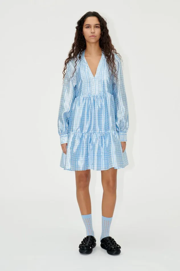 Stine Goya Dresses SGJasmine Dress 8211 Blue Check 8211 Women