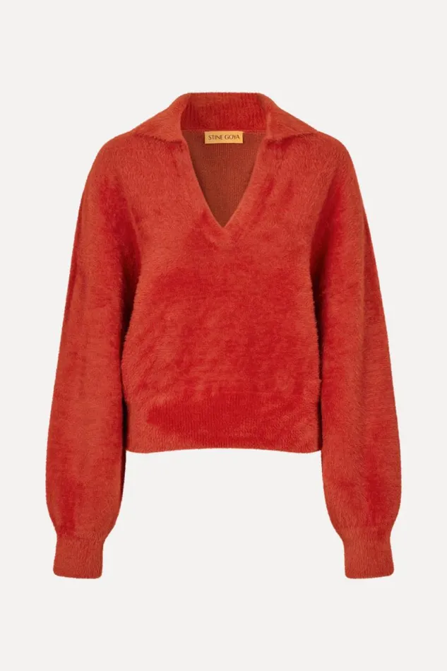 Stine Goya Knitwear Long Sleeve V Neckline Collar Jumper 8211 Red Ochre 8211 Women