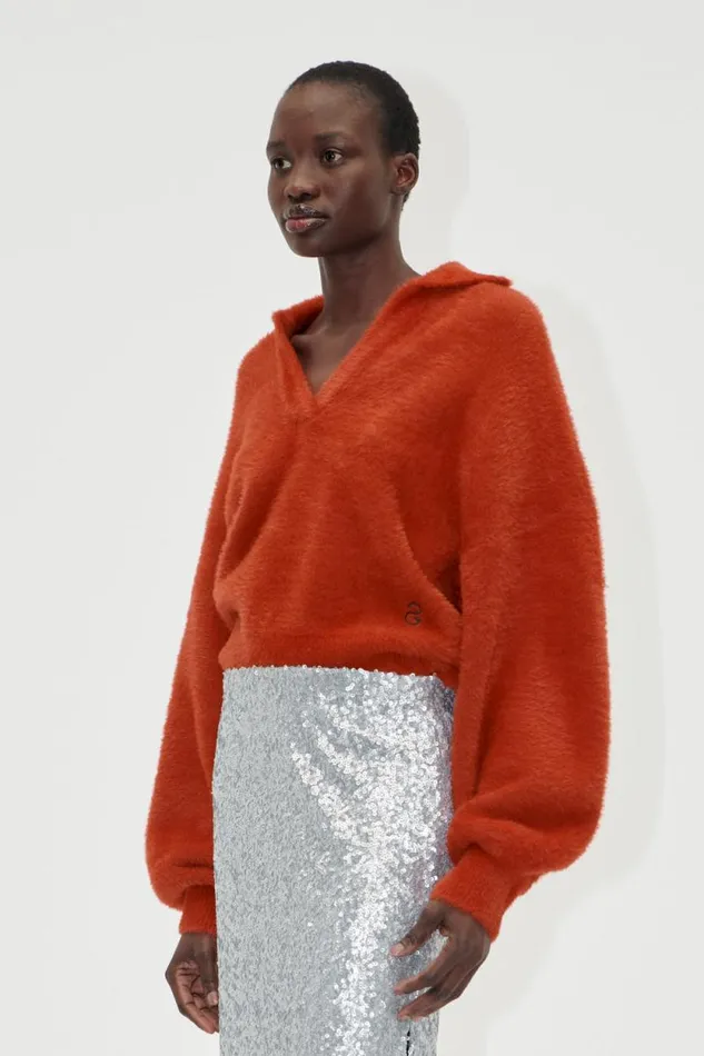 Stine Goya Knitwear Long Sleeve V Neckline Collar Jumper 8211 Red Ochre 8211 Women