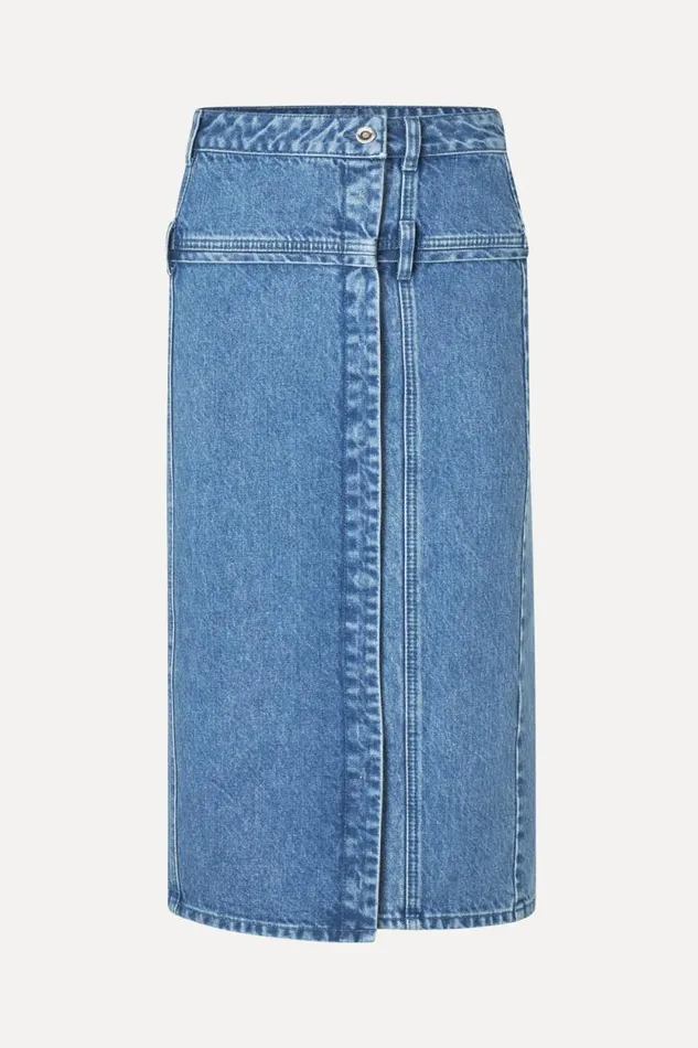 Stine Goya Skirts and Shorts Button Slit Detail Midi Skirt 8211 Denim Blue 8211 Women