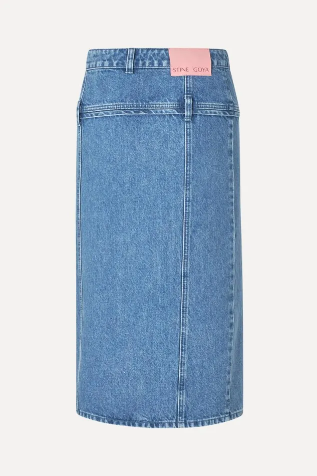 Stine Goya Skirts and Shorts Button Slit Detail Midi Skirt 8211 Denim Blue 8211 Women