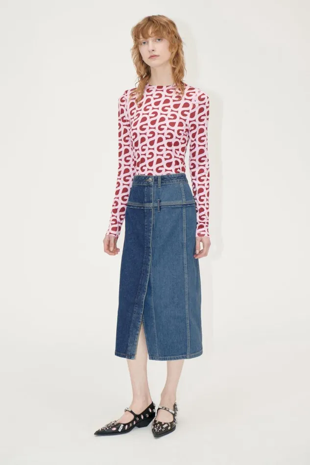 Stine Goya Skirts and Shorts Denim Midi Skirt 8211 Two Tone Denim 8211 Women