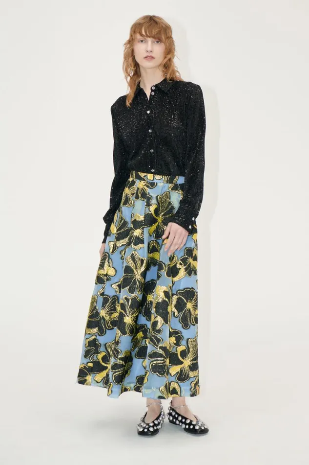 Stine Goya Skirts and Shorts Voluminous Midi Skirt 8211 Blue Anemone Jacquard 8211 Women Stine Goya Skirts and Shorts Voluminous Midi Skirt 8211 Blue Anemone Jacquard 8211 Women