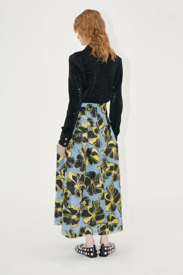 Stine Goya Skirts and Shorts Voluminous Midi Skirt 8211 Blue Anemone Jacquard 8211 Women