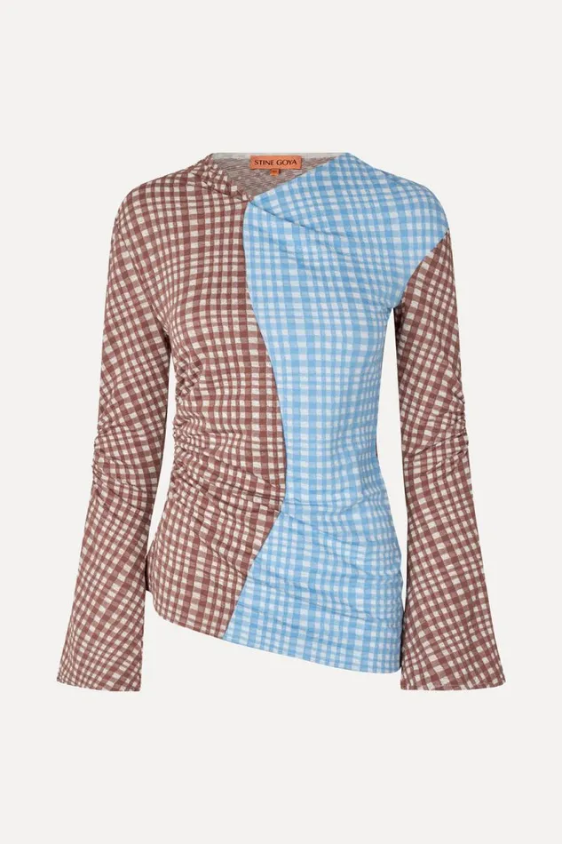 Stine Goya Tops and Shirts SGClementine Blouse 8211 Brown Check 8211 Women