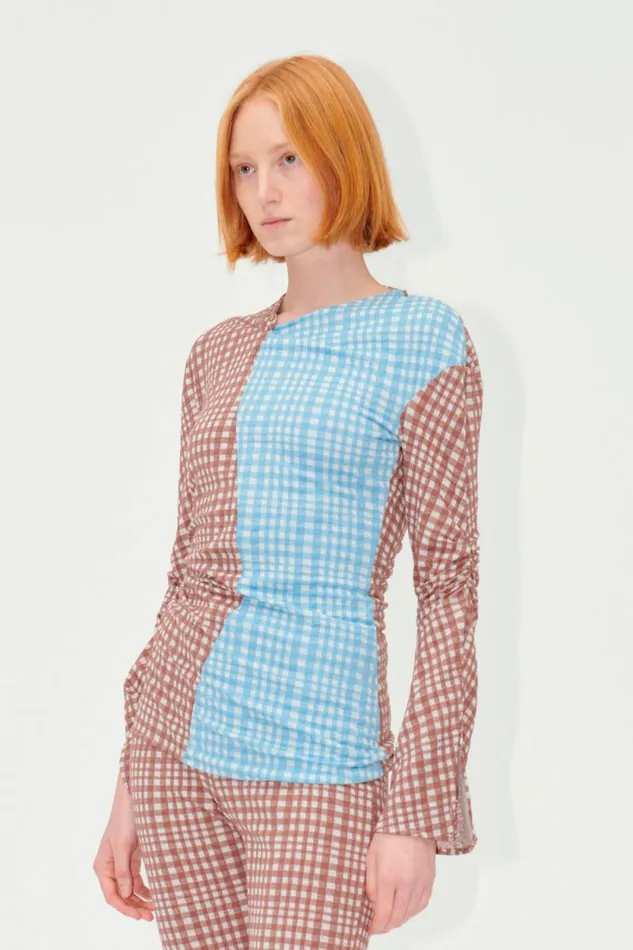 Stine Goya Tops and Shirts SGClementine Blouse 8211 Brown Check 8211 Women