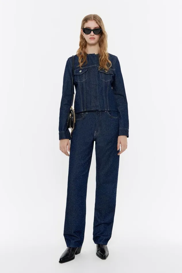 STRAIGHT CROPPED 8211 Dark Blue Perforated Jeans Dark Denim Blue Women Bimba Y Lola Trousers STRAIGHT CROPPED 8211 Dark Blue Perforated Jeans Dark Denim Blue Women Bimba Y Lola Trousers