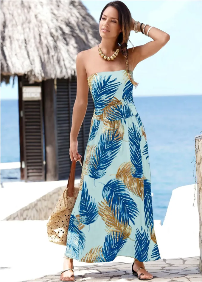 STRAPLESS MAXI DRESS Blue Multi Women VENUS Sundresses