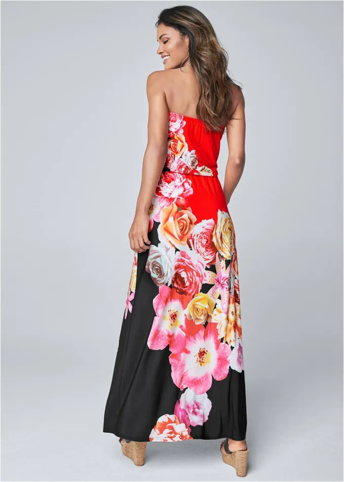 STRAPLESS PRINT MAXI DRESS Red Multi Women VENUS Sundresses