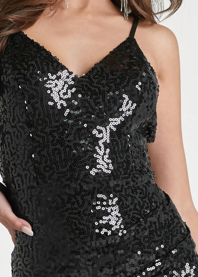 STRAPPY BACK SEQUIN DRESS Black Women VENUS Short Dresses