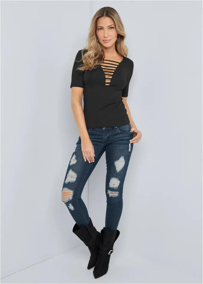 STRAPPY NECKLINE TOP Black Women VENUS Night Out Tops