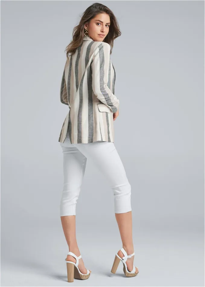 STRIPED LINEN BLAZER White Multi Women VENUS Jackets STRIPED LINEN BLAZER White Multi Women VENUS Jackets