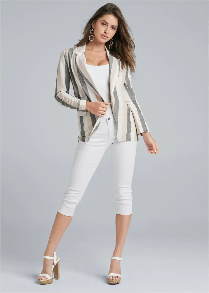 STRIPED LINEN BLAZER White Multi Women VENUS Jackets STRIPED LINEN BLAZER White Multi Women VENUS Jackets