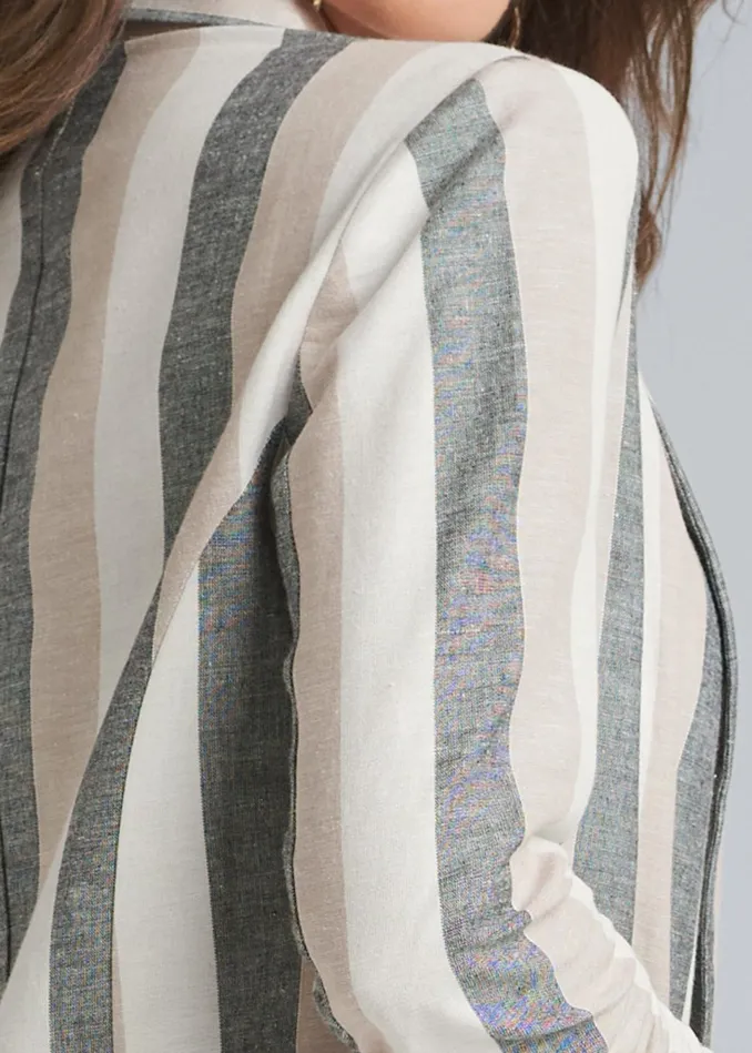STRIPED LINEN BLAZER White Multi Women VENUS Jackets STRIPED LINEN BLAZER White Multi Women VENUS Jackets