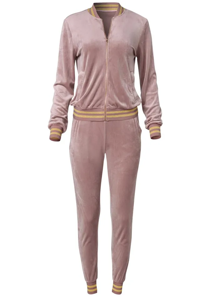 STRIPED VELOUR PANT SET Light Pink Women VENUS Bottoms