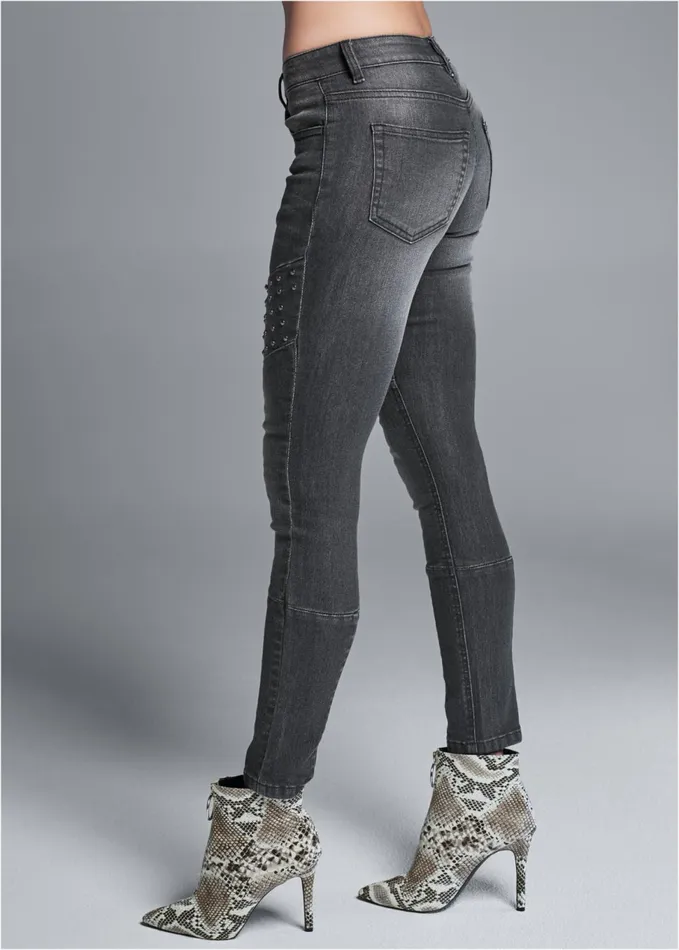 STUD DETAIL SKINNY JEANS Washed Denim Women VENUS Novelty Jeans