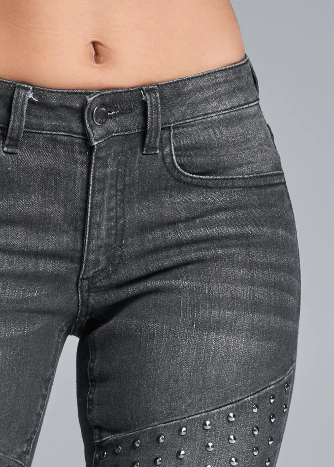 STUD DETAIL SKINNY JEANS Washed Denim Women VENUS Novelty Jeans