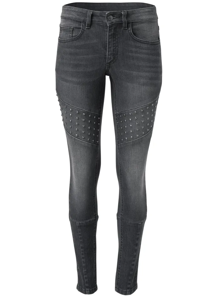 STUD DETAIL SKINNY JEANS Washed Denim Women VENUS Novelty Jeans
