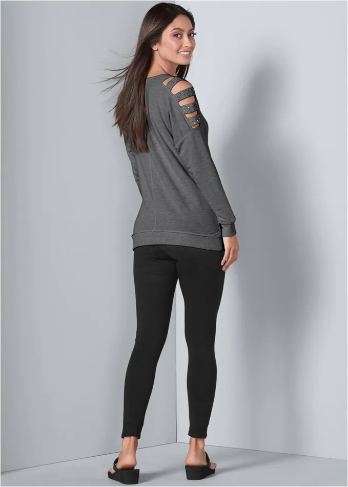 STUD EMBELLISHED SWEATSHIRT Dark Heather Grey Women VENUS Sweatshirts and Hoodies