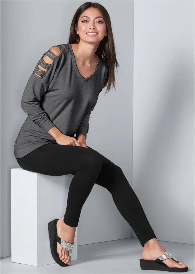 STUD EMBELLISHED SWEATSHIRT Dark Heather Grey Women VENUS Sweatshirts and Hoodies