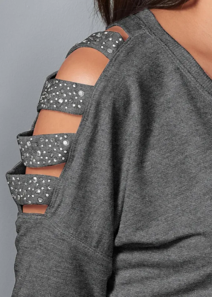 STUD EMBELLISHED SWEATSHIRT Dark Heather Grey Women VENUS Sweatshirts and Hoodies