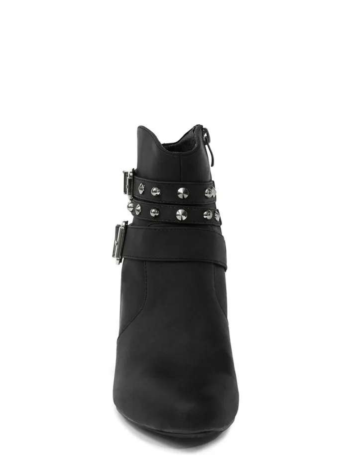 STUDDED BUCKLE BELT BOOTIES Black Women VENUS Boots and Booties