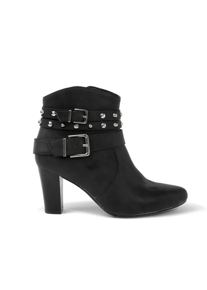 STUDDED BUCKLE BELT BOOTIES Black Women VENUS Boots and Booties