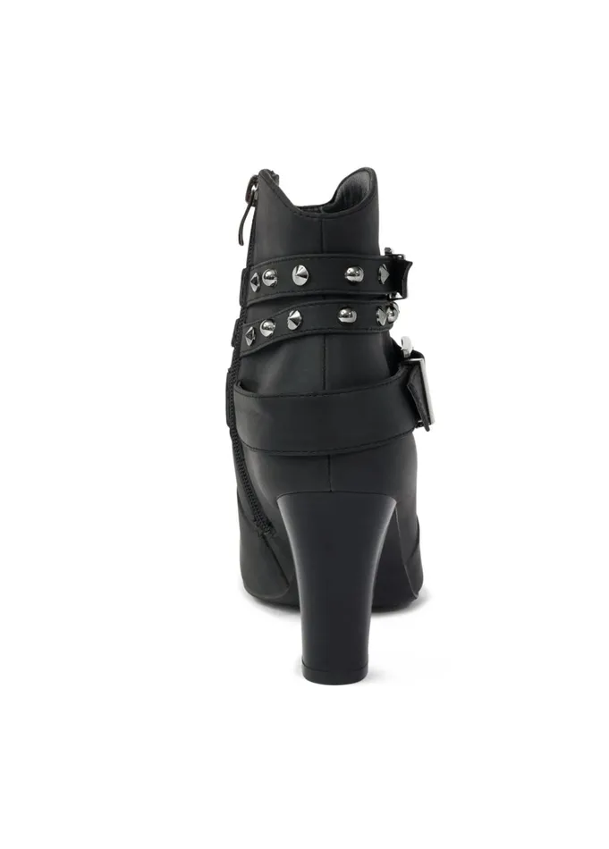 STUDDED BUCKLE BELT BOOTIES Black Women VENUS Boots and Booties