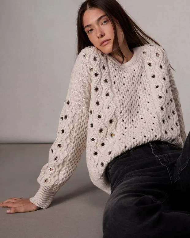 Sweaters and Sweatshirts Women Rag and Bone Kat CableKnit Sweater Ivory