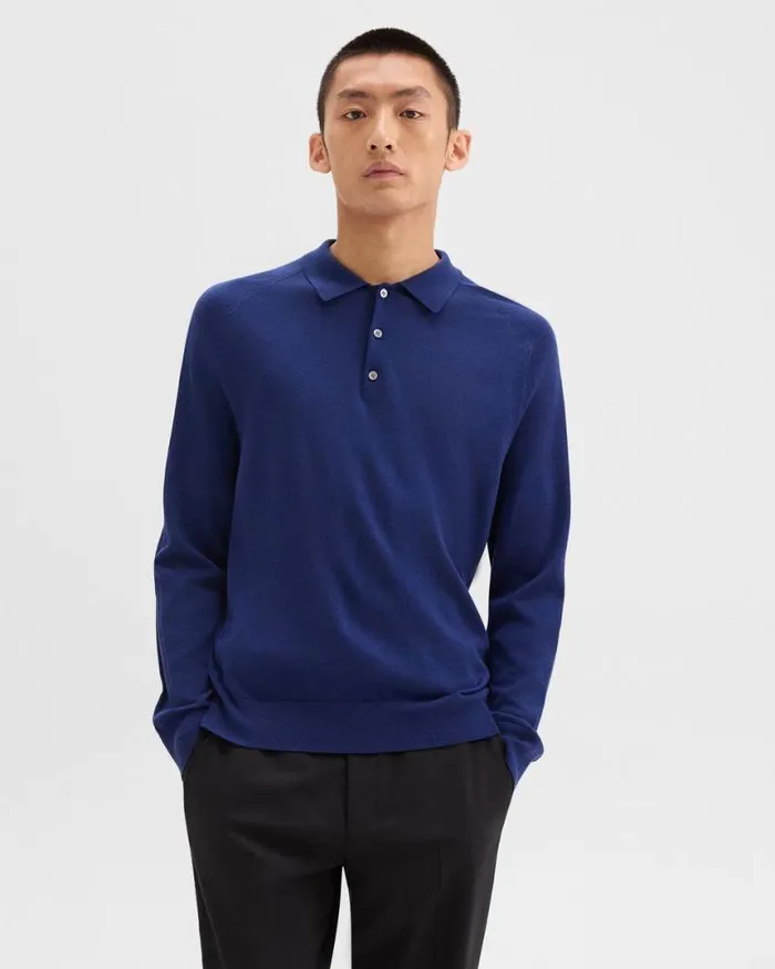 Sweaters Cardigans Men Theory Polo Sweater In Merino Wool Bright Cobalt
