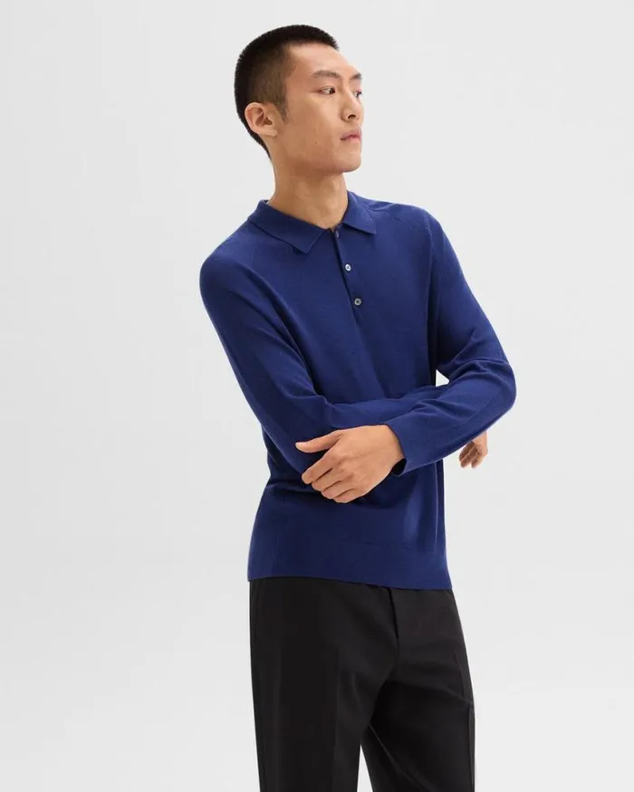 Sweaters Cardigans Men Theory Polo Sweater In Merino Wool Bright Cobalt